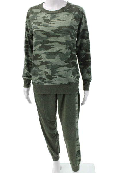 Splendid Womens Green Camouflage Pullover Sweatshirt Crew Neck Drawstring Size S
