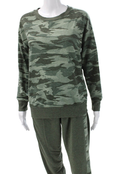 Splendid Womens Green Camouflage Pullover Sweatshirt Crew Neck Drawstring Size S