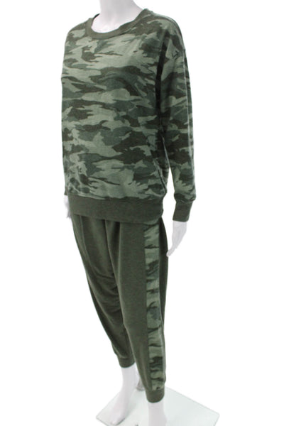 Splendid Womens Green Camouflage Pullover Sweatshirt Crew Neck Drawstring Size S