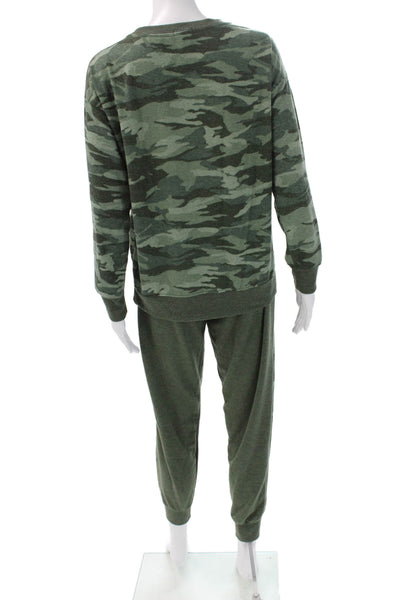 Splendid Womens Green Camouflage Pullover Sweatshirt Crew Neck Drawstring Size S