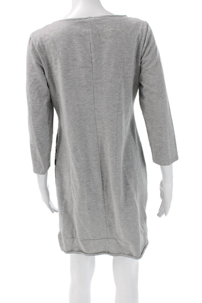 Desigual Womens Shift Dress Gray 3/4 Sleeve Round Neck Knee Length Size M