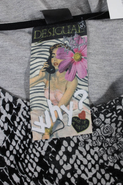 Desigual Womens Shift Dress Gray 3/4 Sleeve Round Neck Knee Length Size M