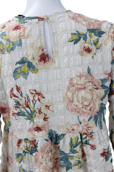 Zara Women A-Line Mini Floral Dress White Round Neck 3/4 Sleeve Size XS