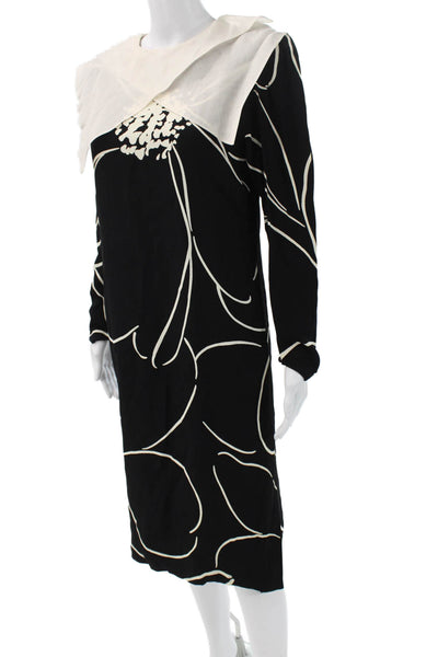 Guy Laroche Womens Shift Dress Black Floral Viscose Long Sleeve Size 38