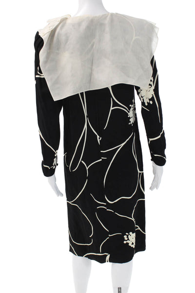 Guy Laroche Womens Shift Dress Black Floral Viscose Long Sleeve Size 38