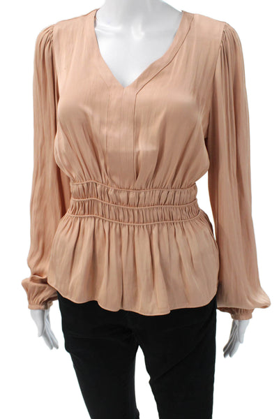 Rachel Zoe Womens V-Neck Beige Long Sleeve Polyester Blouse Size S