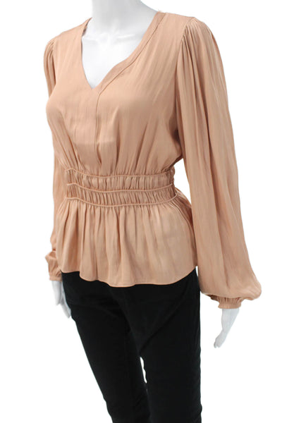 Rachel Zoe Womens V-Neck Beige Long Sleeve Polyester Blouse Size S