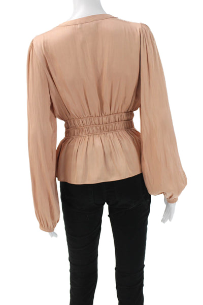 Rachel Zoe Womens V-Neck Beige Long Sleeve Polyester Blouse Size S