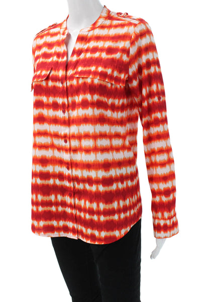 Calvin Klein Women Orange Button Up Blouse V-Neck Long Sleeve Polyester Size XS