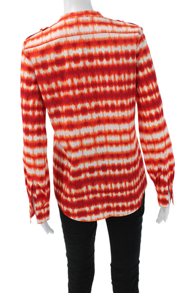 Calvin Klein Women Orange Button Up Blouse V-Neck Long Sleeve Polyester Size XS