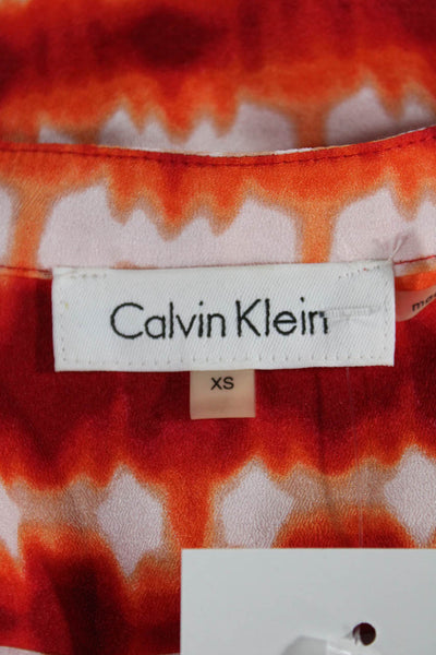 Calvin Klein Women Orange Button Up Blouse V-Neck Long Sleeve Polyester Size XS