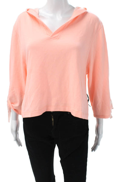 Nanette Lepore Womens Pullover Hoodie Pink V-Neck Cotton 3/4 Sleeve Size S