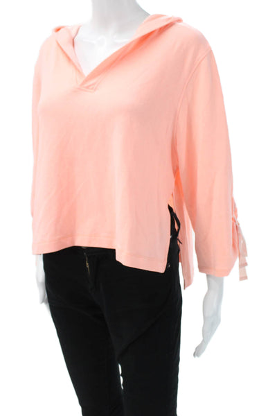 Nanette Lepore Womens Pullover Hoodie Pink V-Neck Cotton 3/4 Sleeve Size S