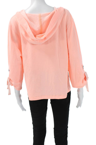 Nanette Lepore Womens Pullover Hoodie Pink V-Neck Cotton 3/4 Sleeve Size S