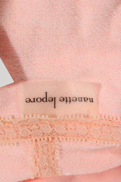 Nanette Lepore Womens Pullover Hoodie Pink V-Neck Cotton 3/4 Sleeve Size S