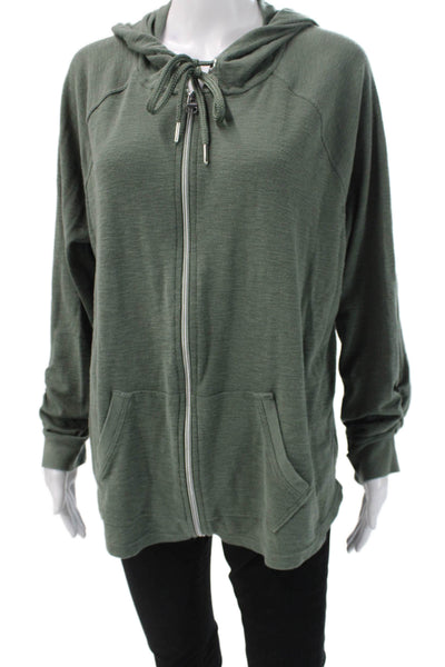 Calvin Klein Women Full-zip Hoodies Green Army Drawstring 60% Cotton Size 2X