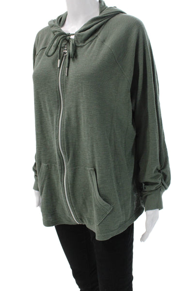 Calvin Klein Women Full-zip Hoodies Green Army Drawstring 60% Cotton Size 2X