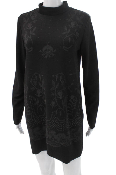 Zara Womens Sweater Dress Black Floral Mock Neck Long Sleeve Size M