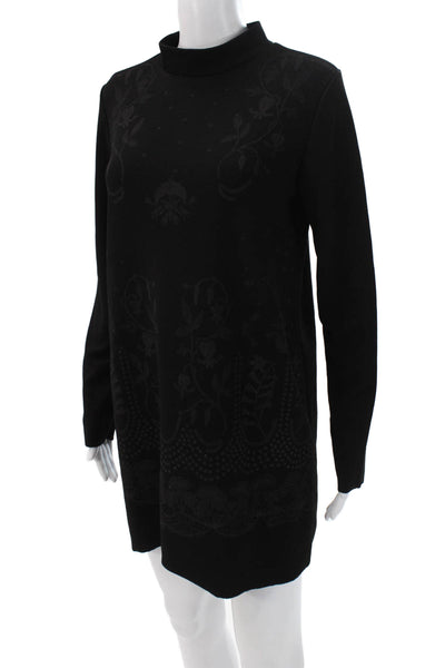 Zara Womens Sweater Dress Black Floral Mock Neck Long Sleeve Size M