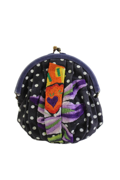 Jasper & Jeera Womens Framed Kiss Lock Polka Dor Embroidered Coin Pouch Navy