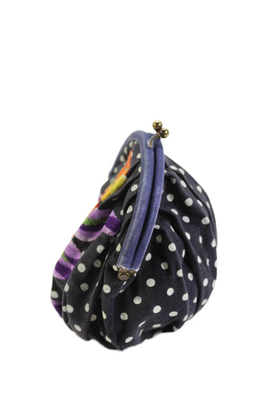Jasper & Jeera Womens Framed Kiss Lock Polka Dor Embroidered Coin Pouch Navy