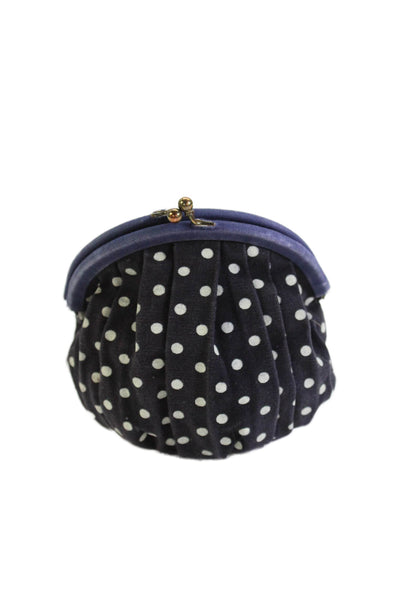 Jasper & Jeera Womens Framed Kiss Lock Polka Dor Embroidered Coin Pouch Navy
