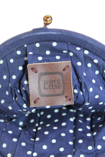 Jasper & Jeera Womens Framed Kiss Lock Polka Dor Embroidered Coin Pouch Navy