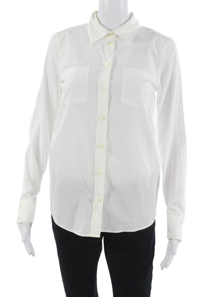 Faconnable Womens White Basic Collared Long Sleeve Button Up Blouse Size 34