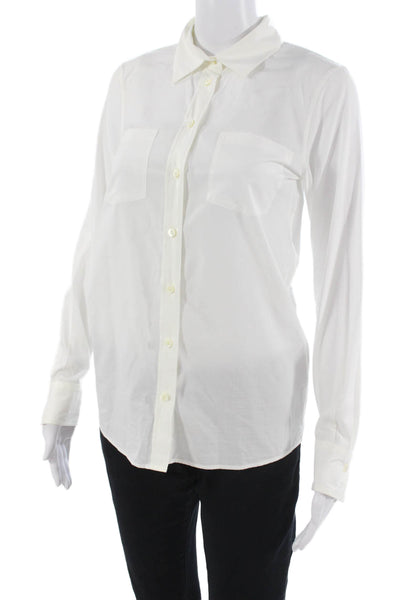 Faconnable Womens White Basic Collared Long Sleeve Button Up Blouse Size 34