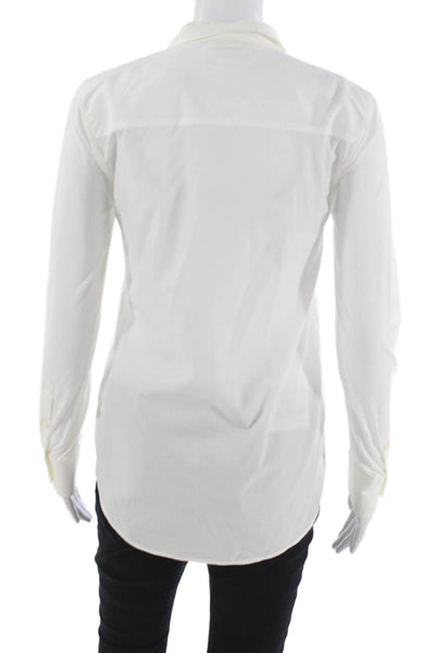 Faconnable Womens White Basic Collared Long Sleeve Button Up Blouse Size 34