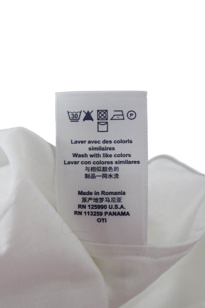 Faconnable Womens White Basic Collared Long Sleeve Button Up Blouse Size 34