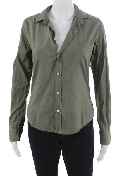 Frank & Eileen Womens Green Cotton Button-Up Long Sleeve Army Size XS