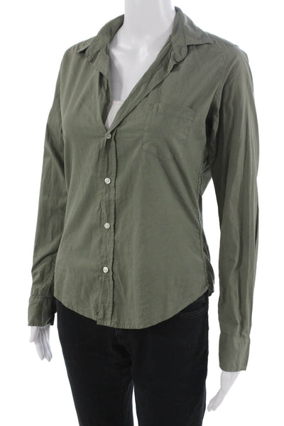 Frank & Eileen Womens Green Cotton Button-Up Long Sleeve Army Size XS