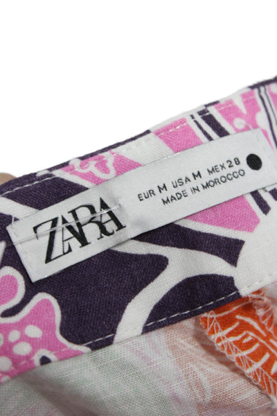 Zara Women Boho Paisley Purple Linen Cotton Pants Size M