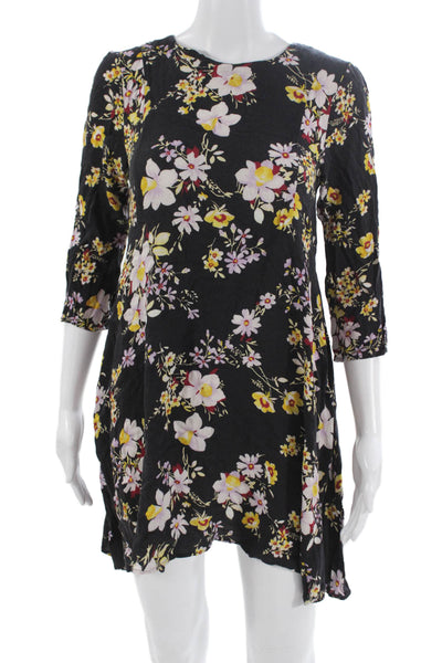 Yumi Kim Women Black Shift Dress 3/4 Sleeve Round Neck Knee Length Size S