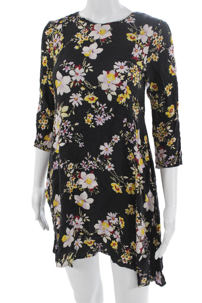 Yumi Kim Women Black Shift Dress 3/4 Sleeve Round Neck Knee Length Size S