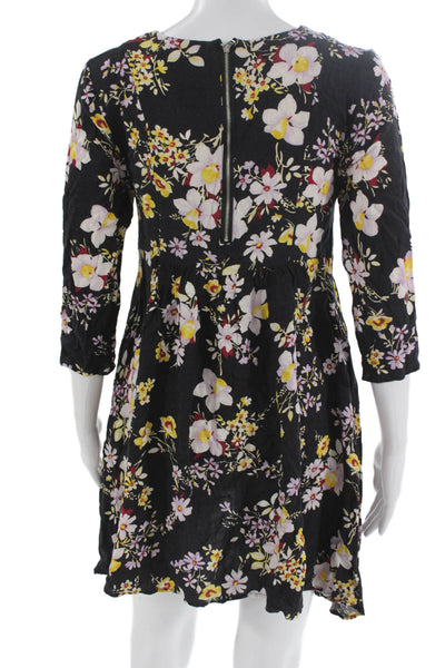 Yumi Kim Women Black Shift Dress 3/4 Sleeve Round Neck Knee Length Size S