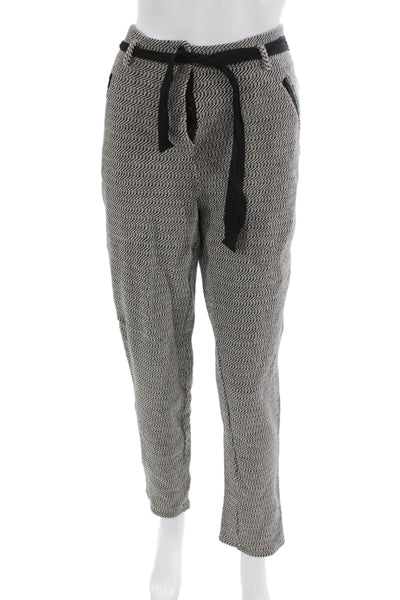 Maison Scotch Women Cropped Jogger Pants Black Herringbone Size L