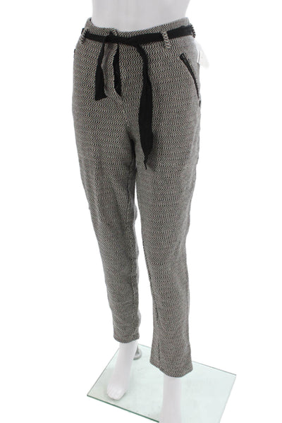 Maison Scotch Women Cropped Jogger Pants Black Herringbone Size L