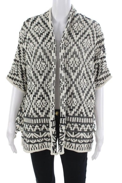 Joie Womens Cardigan Black Linen Aztec Short Sleeve Button Size XS