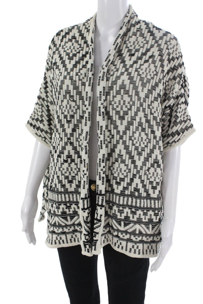 Joie Womens Cardigan Black Linen Aztec Short Sleeve Button Size XS