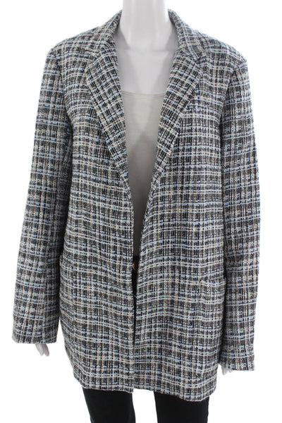 Adam Lippes Womens Collared Black Plaid Blazer Long Sleeve Polyester Size 14