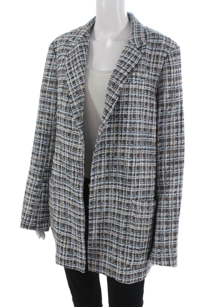 Adam Lippes Womens Collared Black Plaid Blazer Long Sleeve Polyester Size 14