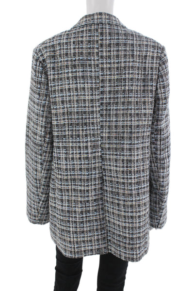 Adam Lippes Womens Collared Black Plaid Blazer Long Sleeve Polyester Size 14
