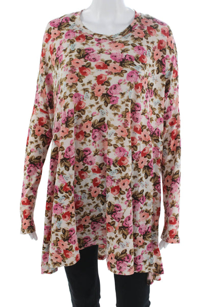 Mumu Mellow Womens Tunic Blouse White Long Sleeve Floral Round Neck Size S