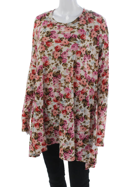 Mumu Mellow Womens Tunic Blouse White Long Sleeve Floral Round Neck Size S
