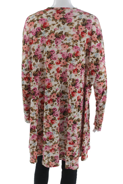 Mumu Mellow Womens Tunic Blouse White Long Sleeve Floral Round Neck Size S