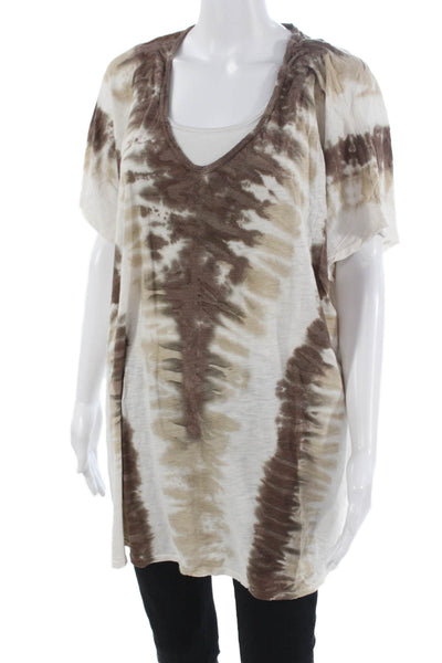 Show Me Your Mumu Womens V Neck Sleeveless Tunic Beige Cotton Modal Size L
