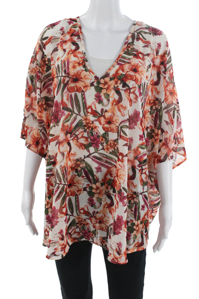 Show Me Your Mumu Women Kimono Tunic Orange Floral V-Neck Sleeveless Size M