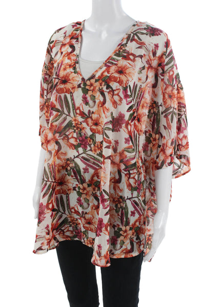 Show Me Your Mumu Women Kimono Tunic Orange Floral V-Neck Sleeveless Size M